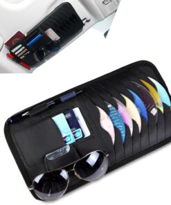1 PC CD Holder Storage Case, Genuine Leather Vehicle Sun Visor Organizer Clip, Multifunctional Car Card Sleeve Pocket Bag, Universal for Most Cars (Black)