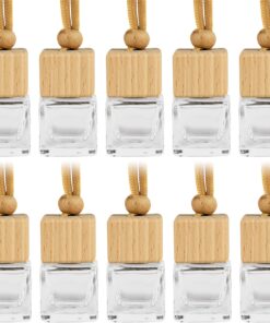 10Pcs 8ml Car Air Freshener Diffuser,Car Essential Oil Hanging Bottle with Wooden Cap,Car Accessories Air Freshener Car Perfume Diffuser Empty Glass Bottle