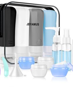 16 Pcs Silicone Travel Bottles Set, Leak-Proof Travel Size Toiletries, TSA Approved Travel Bottles for Toiletries, Portable Travel Toiletries Containers for Women (White-Black)