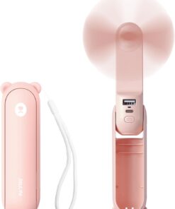 JISULIFE Handheld Mini Fan, 3 IN 1 Hand Fan, USB Rechargeable Small Pocket Fan [12-19 Working Hours] with Power Bank, Flashlight, Portable Fan for Travel/Summer/Concerts/Lash, Gifts for Women(Pink)