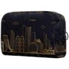 Toiletry Bag Cosmetic Travel Makeup Organizer Wash Bag Pouch with Zipper Abu Dhabi City Line Art Golden Skyline for Travel Accessories Essentials