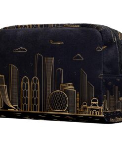 Toiletry Bag Cosmetic Travel Makeup Organizer Wash Bag Pouch with Zipper Abu Dhabi City Line Art Golden Skyline for Travel Accessories Essentials