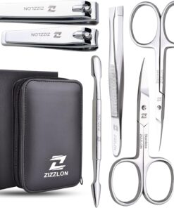 Manicure Set – Cuticle Scissors, Nail and Eyebrow Scissors, Nail Clippers, Cuticle Pusher, Nail File, Eyebrow Tweezers – Professional Mens Grooming Kit (7 in 1)
