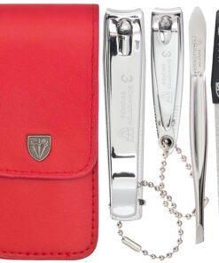 3 Swords Germany – brand quality 4 piece manicure pedicure grooming kit set for professional finger & toe nail care tweezers file clipper fashion leather case in gift box, Made by 3 Swords (02570)