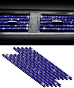 SINGARO 10 Pieces Car Air Conditioner Bling Air Outlet Decorative Strips, Shiny Rhinestone Bendable Decorative Strips, Universal for Most Air Outlets, Car Interior Accessories(Blue)