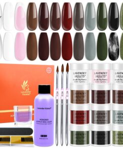 19pcs Acrylic Nail Kit for Beginner, 12 Colors Nude Gray Blue Acrylic Powder with EMA Monomer Liquid Essential Manicure Tools Acrylic Nail Brush & Nail Forms Tips for Nail Extension Carving N680