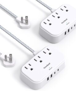 2 Pack Cruise Essentials, 5 Ft Flat Extension Cord, 3 Outlets 4 USB Ports(2 USB C) Flat Plug Power Strip, USB Charging Station with Non Surge Protector for Cruise Ship, Travel, Dorm Room Essentials