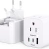 [2-Pack] European Travel Plug Adapter, Foldable International Plug Adapter with 2 AC Outlets 3 USB Ports(2 USB C), Type C Plug Adapter Travel Essentials to Most Europe EU Spain Italy France Germany