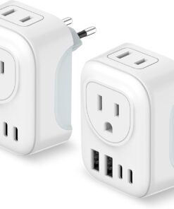 2 Pack European Travel Plug Adapter, VYLEE International Travel Adapter with 2 Outlets 4 USB Ports(2 USB C), 6 in 1 Type C Travel Essentials Charger for US to Most of Europe EU Italy Spain France