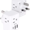 [2-Pack] UK Travel Plug Adapter – US to UK Plug Adapter, Type G International Plug Adapter, Dubai England Ireland Travel Essentials, UK Power Adapter with 3 Electrical Outlet 3 USB Charger (1 USB C)