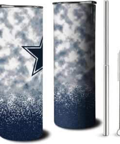 20oz Dallas Skinny Tumbler for Football Fans Gift, Sports Insulated Stainless Steel Cup with Lid and Straws, Reusable Travel Coffee Mug Water Bottle