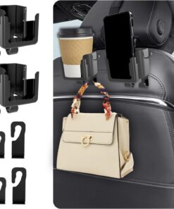 2Pack Multifunctional Car Seat Back Hooks, Universal Hanging Organizer for Cup, Phone, and Purse, Multi-Functional Headrest Hooks for Car Interior Accessories and Storage