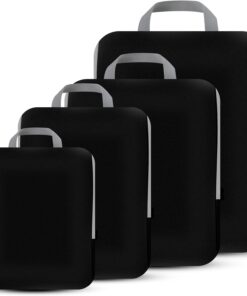 4 Set Compression Packing Cubes Travel – Travel Accessories Expandable Packing Organizers for Carry On – Essentials Luggage Travel Bags – Black