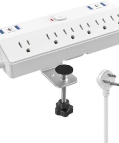 40W Fast Charging Station, Desk Clamp Power Strip, JXGUCAT Removable Desk Clamp Mount Power Strip Surge Protector, 2 USB-C Ports, 6 AC Outlets and 10ft Cord, Fits 1.8″ Tabletop Edge