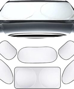 6 PCS Car Full Coverage Design Front Rear Windshield + Side Window Sunshade Kit, Privacy Anti-Scald Protection Window Sunshade Insulation Cooling Sunshade, Essential Summer Accessory (Silver)