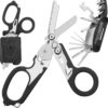 6-in-1 Folding Scissors, Outdoor Camping Emergency Response Scissor Pliers, Stainless Steel Multi-Cutter, Glass Crusher, Compatible Sheath (Black)