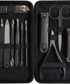 ASH ISLAND Nail Clippers Set – Gray Stainless 12 in 1 For Men And Women Manicure Pedicure Travel Kit Luxury Nail File Sharp Nail Scissors Fingernails Toenails with Portable Stylish Case