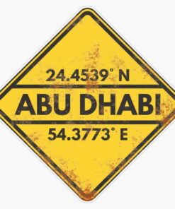 Abu Dhabi Coordinates Rusty Metallic Sign – Vintage Travel Road Sign Window Bumper Sticker Decal 5″