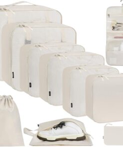 BAGAIL 10 Set Packing Cubes Various Sizes Packing Organizer for Travel Accessories Luggage Carry On Suitcase-Cream