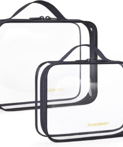 BAGSMART Clear Toiletry Bag, TSA Approved Travel Toiletry Bag Carry On Travel Accessories Bag Airport Airline Quart Size Bags water-resistant Makeup Bag for Women