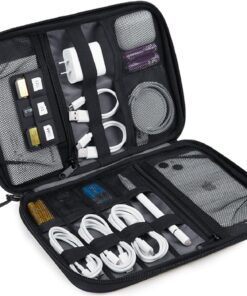 BAGSMART Electronics Organizer Travel Case, Small Cable Organizer Bag for Essentials, Tech Organizer as Accessories, Cord Organizer for Phone, Power Bank, SD Card, Black