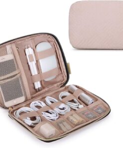 BAGSMART Large Electronics Organizer Travel Case, Travel Essentials, Cord Organizer Travel Cable Organizer Bag, Travel Accessories for Women, Pink