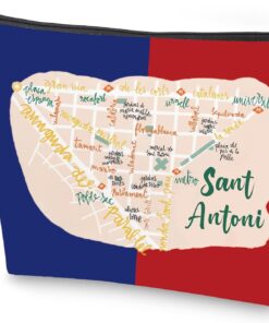 BLUPARK San Antonio Texas Map Makeup Bag San Antonio Vacation Cosmetic Bag Moving to San Antonio Gift San Antonio Souvenirs Gifts San Antonio Toiletry Bag (Sant Antoni)