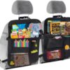 Backseat Car Organizer with Tray – Tablet Holder, 9 Storage Pockets, Kick Mats, Foldable Design – 600D Oxford Fabric, Ideal for Kids, Travel, Trips (2 Pack)