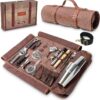 Barillio Bartender Bag Travel Bartender Kit Bag with Bar Tools | Professional 17-Piece Bar Tool Set with Portable Waxed Canvas Bag Including Shoulder Strap for Easy Carry | Travel Cocktail Set