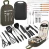 Camping Essentials Cooking Utensils Set – Camping Kitchen Cookware Accessories Set, Camping Gear Must Haves, Stainless Steel & Silicone, Car Portable Outdoor Camp Cooking Equipment Kit