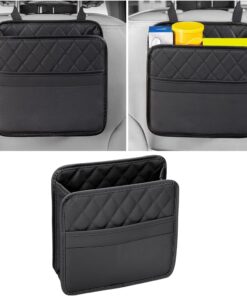 Car Seat Back Organizer, PU Leather Vehicle Backseat Hanging Storage Pocket, Multipurpose Automotive Travel Essentials Accessories for Kids & Adults, Universal for Most Cars（Black）