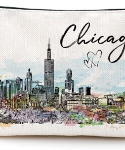 Chicago Travel Gift Cosmetic Bag Chicago Lovers Gift Chicago Souvenir Watercolor Makeup Bag Girls Trip Gifts Favors Chicago City Themed Gifts for Traveller Birthday Christmas Bachelorette Party Favors