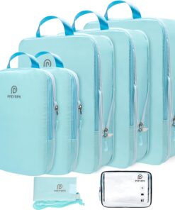 Compression Packing Cubes for Suitcases,7 Set Travel Packing Cubes for travel,Expandable Organizers Bag Set & Travel Cubes for Luggage,Lightweight Durable Packing Organizers Blue.