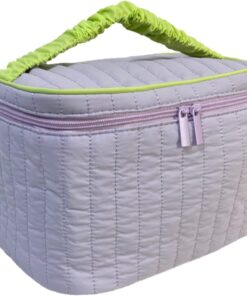Cotton Makeup Bag Large Travel Cosmetic Bag Quilted Cosmetic Pouch Coquette Aesthetic Floral Toiletry Bag Small Cute Travel Cosmetic Bags for Women Girls Zipper Pouch Makeup Organizer (Cream Purple)