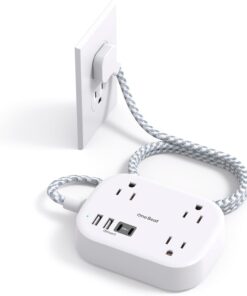 Cruise Ship Essentials, Travel Power Strip with USB C, Flat Plug Extension Cord with 3 Outlets 4 USB Ports(2 USB C), 5 ft Desk Wall Outlet Extender, Non Surge Protector for Cruise, Dorm Room, ETL