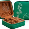 Custom Leather Jewelry Box w/Name & Birth Flower Month – Birthday Gifts for Women, Personalized Jewelry Travel Case – Customized Jewelry Organizer Box, Mom Birthday Gifts – Emerald