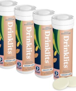 Drinklits Ginger-Lime Daily Hydration Tablets with Organic Ginger – 0g Sugar – Travel Essential Electrolytes (40 Count – Pack of 4)