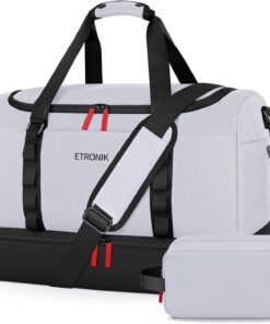 ETRONIK Travel Bag for Men Women, Duffle Bag & Gym Bag with Shoe Compartment, Weekender Overnight Bag with Toiletry Bag, Carry on Bags for Airplanes for Travel, Trip, Gym, Yoga, Light Gray