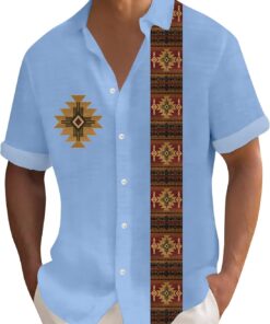Ethnic Button Down Shirt for Men Short Sleeve Native Printed Summer Tshirts Shirt Casual Travel Beach Shirt