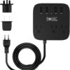 European Travel Plug Adapter, FOVAL EU UK US Power Strip with USB C and 4 USB Ports, 3 AC Outlets, Wall Mountable, 5ft Extension Cord, Compact for Travel, Cruise Ship, Home Office (Black)