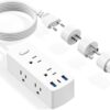 European Travel Plug Adapter, Olcorife Power Strip with EU UK US Plug Adapter, 6 Outlets 3 USB Ports with 5ft Extension Cord, International Power Adapter for US to Europe UK