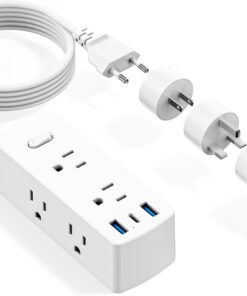 European Travel Plug Adapter, Olcorife Power Strip with EU UK US Plug Adapter, 6 Outlets 3 USB Ports with 5ft Extension Cord, International Power Adapter for US to Europe UK