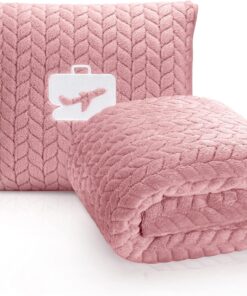 EverSnug Premium Travel Blanket Pillow – Soft 2 in 1 Airplane Blanket with Soft Bag Pillowcase, Hand Luggage Sleeve and Backpack Clip (Light Pink)