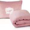 EverSnug Travel Blanket and Pillow – Premium Soft 2 in 1 Airplane Blanket with Soft Bag Pillowcase, Hand Luggage Sleeve and Backpack Clip (Light Pink)