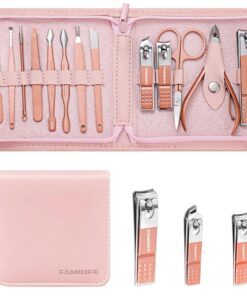 FAMILIFE Manicure Set, Professional Nail Kit Pedicure Kit Nail Clipper Set, 13PCS Beauty Tools Manicure Kit Pedicure Tools, Stainless Steel Nail Kit with Portable Pink Leather Travel Case for Her