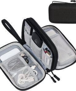 FYY Travel Cable Organizer Pouch Electronic Accessories Carry Case Portable Waterproof Double Layers All-in-One Storage Bag for Cord, Charger, Phone, Earphone Black