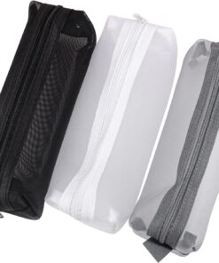 Framendino, 3 Pack Mesh Makeup Brush Bag Cosmetic Bag Portable Travel Pouches Toiletry Bag Clear Makeup Bags Pencil Case with Zipper for Travel Office Purse Diaper Bag