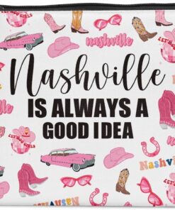 Funny Nashville Is Always A Good Idea Travel Makeup Bag Nashville Themed Girls Trip Gifts Favors Nashville Travel Lover Gifts for Women Her Travel Cosmetic Bag for Holiday Trip Vacation