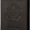 Genuine Leather Passport Holder Travel Wallet RFID Passport Cover Case for Women Men (Black)