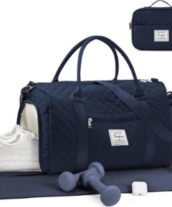 Gym Bag for Women Mens, Small Travel Duffle Bags with Shoe Compartment Carry On Weekender Bag with Toiletry Bag Weekend Overnight Bag Sports Gym Tote Bags Swimming Yoga Workout Dark Blue